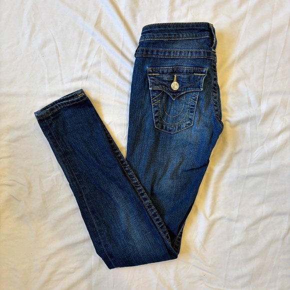 True Religion Women’s Skinny Jeans Size 26 Dark Wash Flap Pockets Designer Denim - Picture 8 of 10